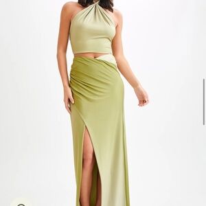 Meshki Olive Halter Skirt Set